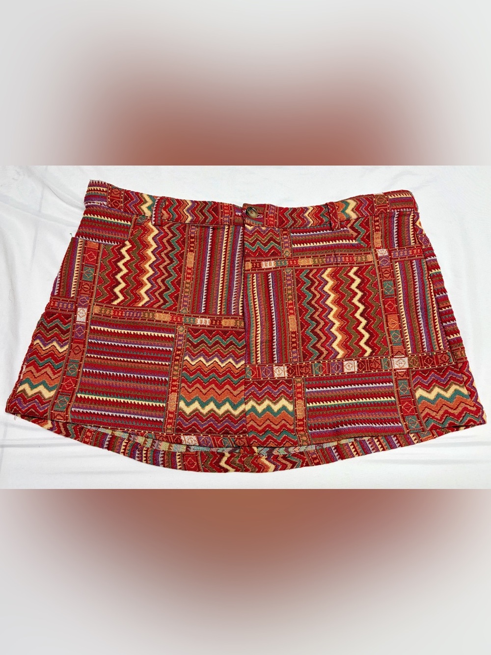 Cider Red Multicolor Chevron Patchwork Mini Skirt